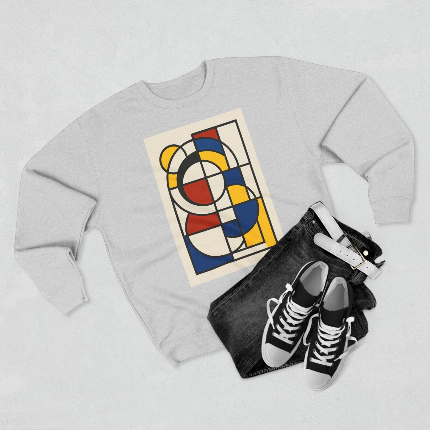 Sophisticated Unisex Crewneck Sweatshirt, Art inspired, featuring a Bauhaus inspired Design, Trendy & Stylish
