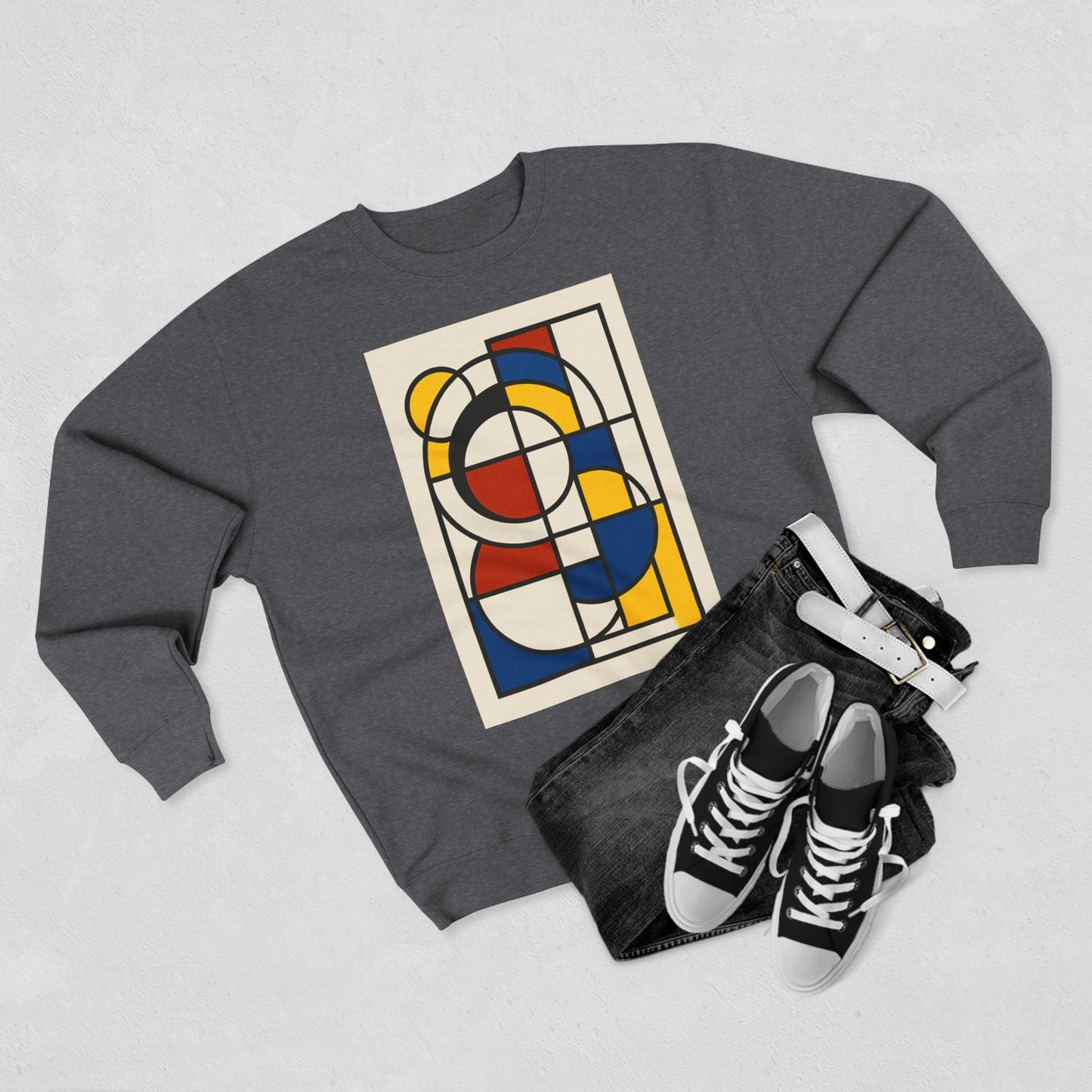 Sophisticated Unisex Crewneck Sweatshirt, Art inspired, featuring a Bauhaus inspired Design, Trendy & Stylish
