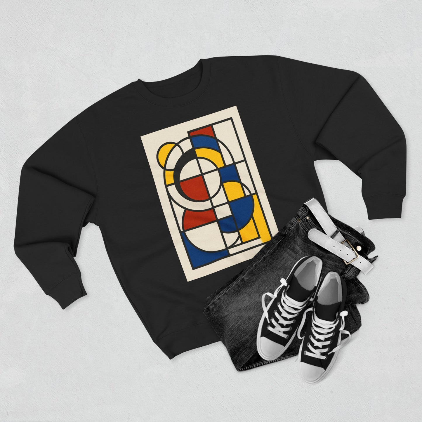 Sophisticated Unisex Crewneck Sweatshirt, Art inspired, featuring a Bauhaus inspired Design, Trendy & Stylish
