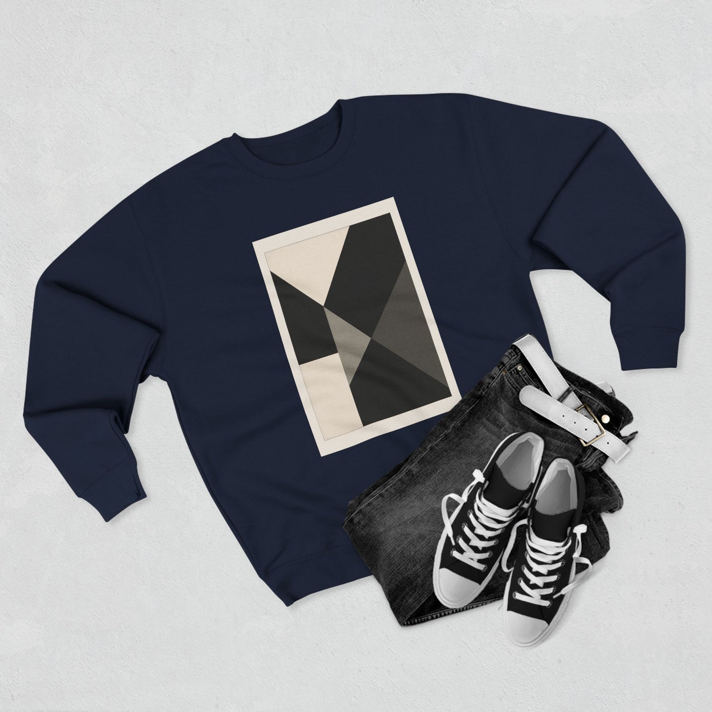 Modern Unisex Crewneck Sweatshirt, Art inspired, featuring a Hard Edge Monochromatic Design, Casual & Stylish