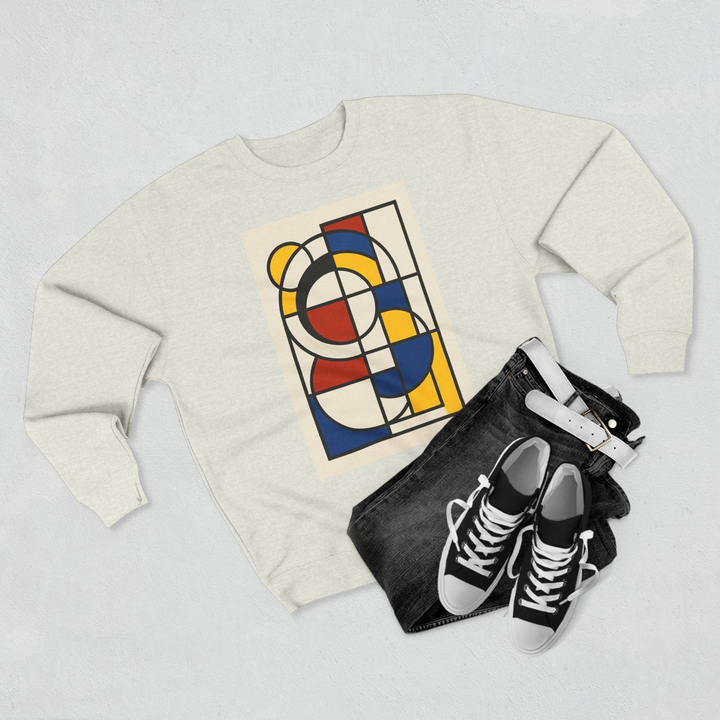 Sophisticated Unisex Crewneck Sweatshirt, Art inspired, featuring a Bauhaus inspired Design, Trendy & Stylish