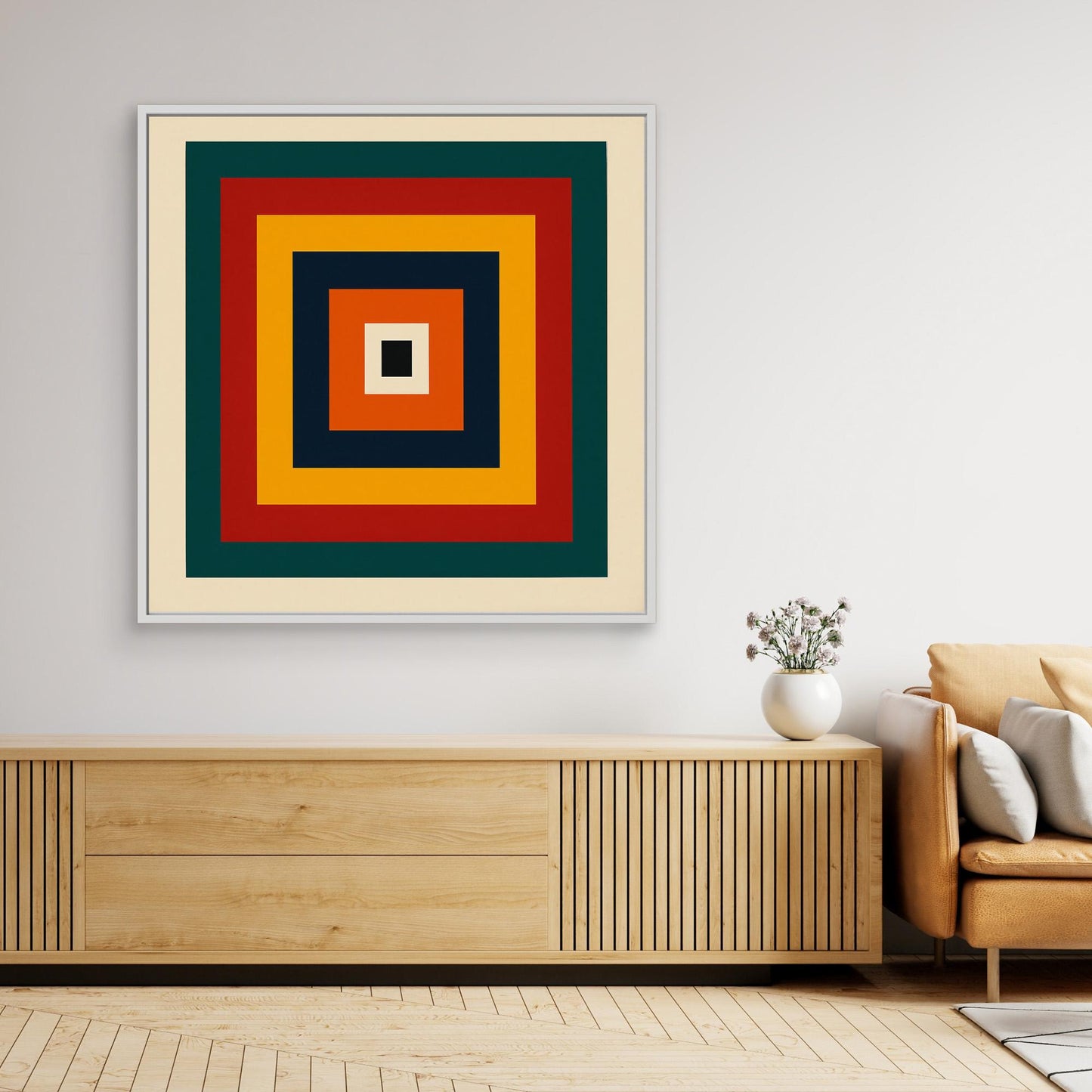 Center of Gravity - Hard-edge minimalism geometric abstraction with Bauhaus Albers color-study sensibility