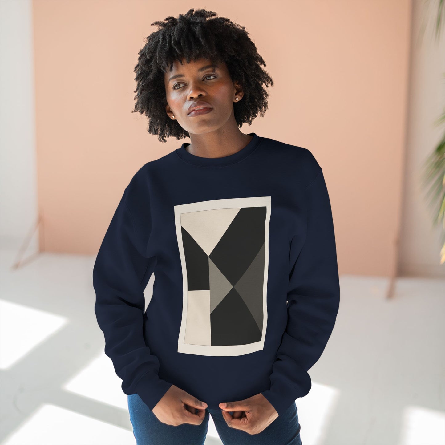 Modern Unisex Crewneck Sweatshirt, Art inspired, featuring a Hard Edge Monochromatic Design, Casual & Stylish