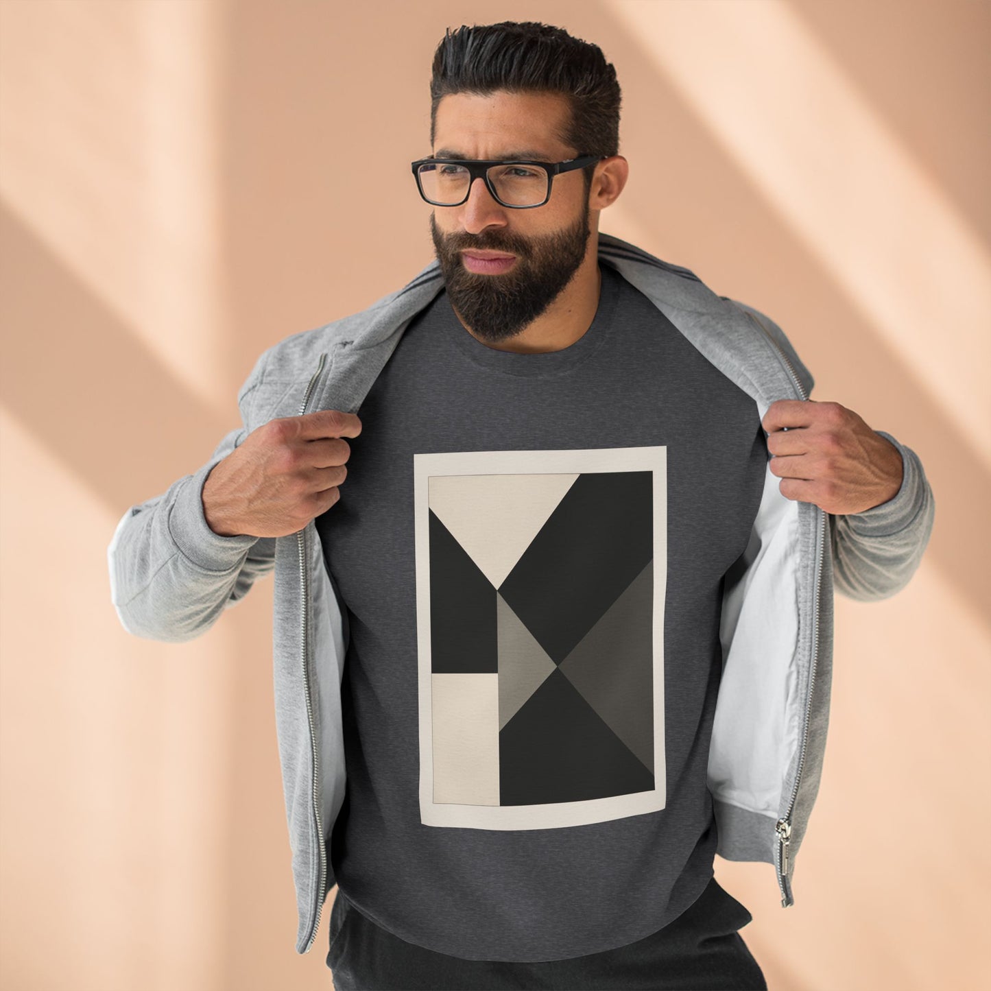 Modern Unisex Crewneck Sweatshirt, Art inspired, featuring a Hard Edge Monochromatic Design, Casual & Stylish