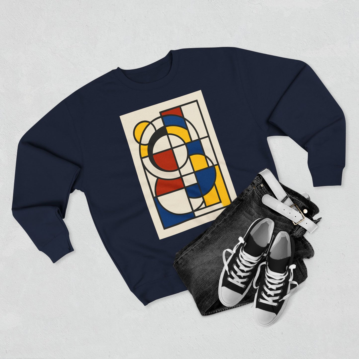 Sophisticated Unisex Crewneck Sweatshirt, Art inspired, featuring a Bauhaus inspired Design, Trendy & Stylish