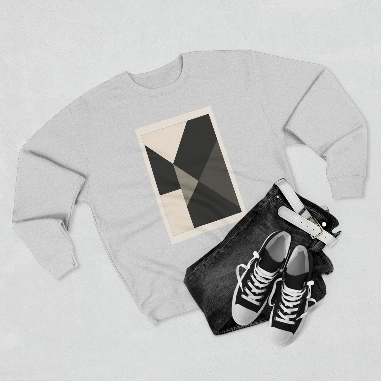 Modern Unisex Crewneck Sweatshirt, Art inspired, featuring a Hard Edge Monochromatic Design, Casual & Stylish