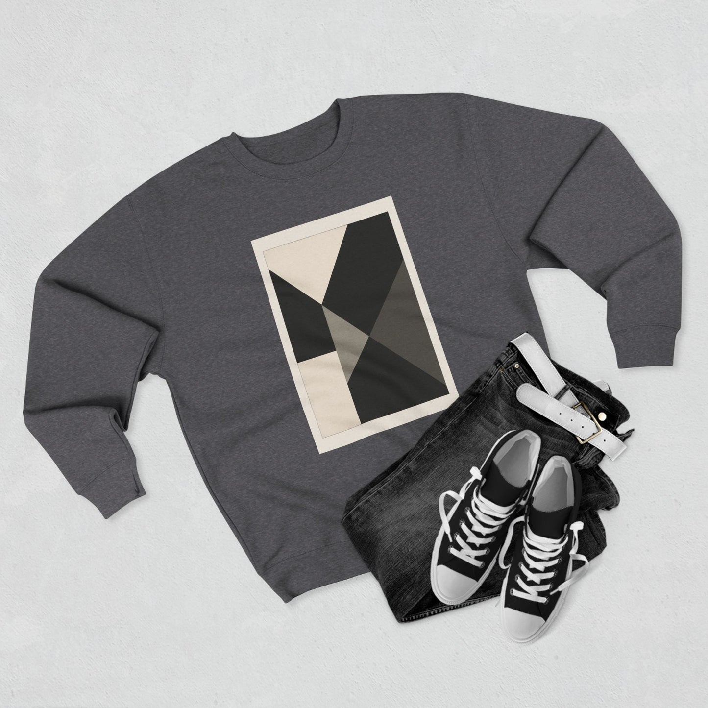 Modern Unisex Crewneck Sweatshirt, Art inspired, featuring a Hard Edge Monochromatic Design, Casual & Stylish