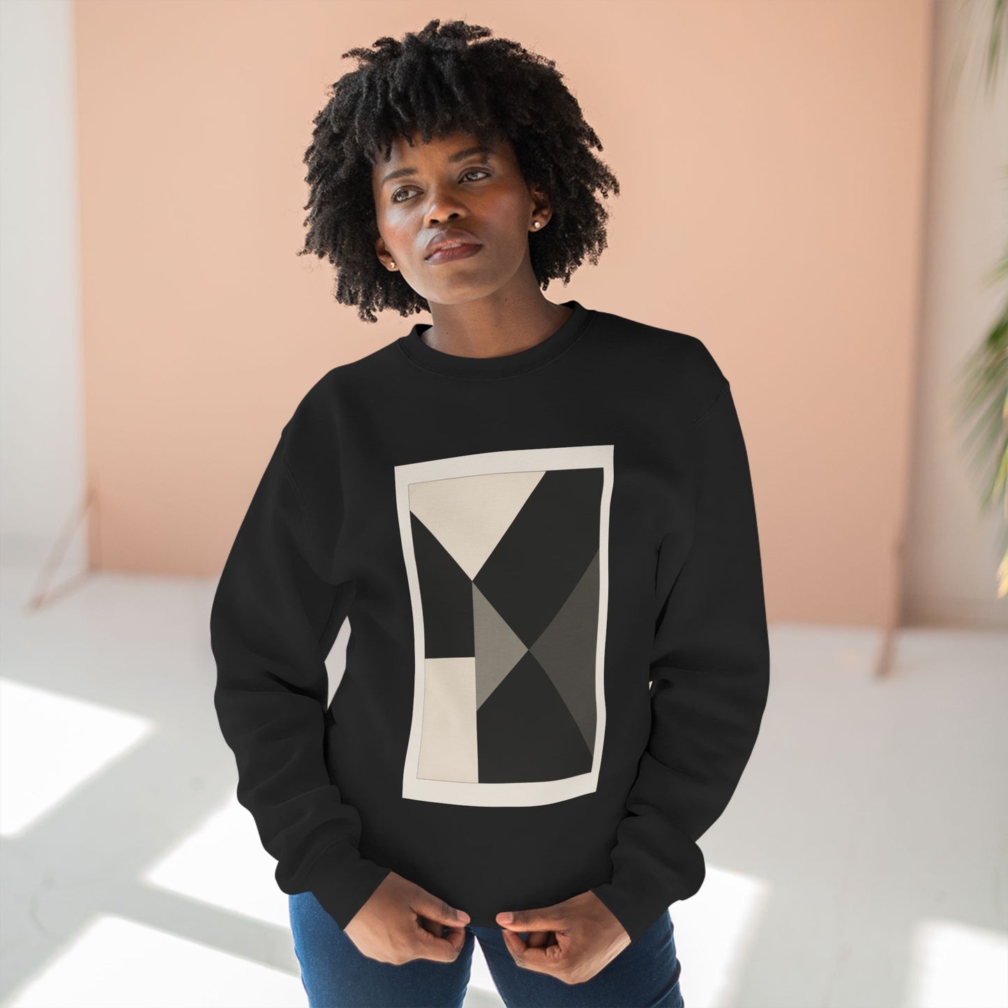 Modern Unisex Crewneck Sweatshirt, Art inspired, featuring a Hard Edge Monochromatic Design, Casual & Stylish