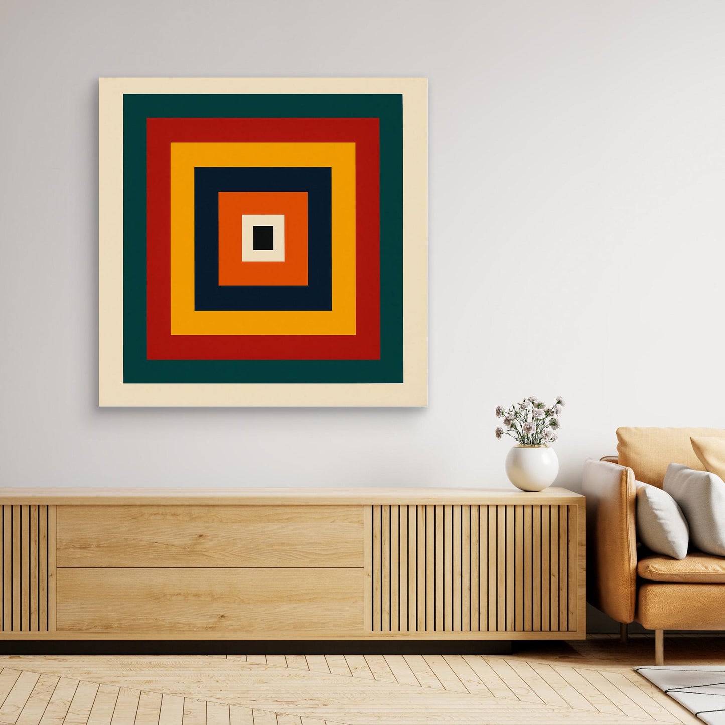 Center of Gravity - Hard-edge minimalism geometric abstraction with Bauhaus Albers color-study sensibility