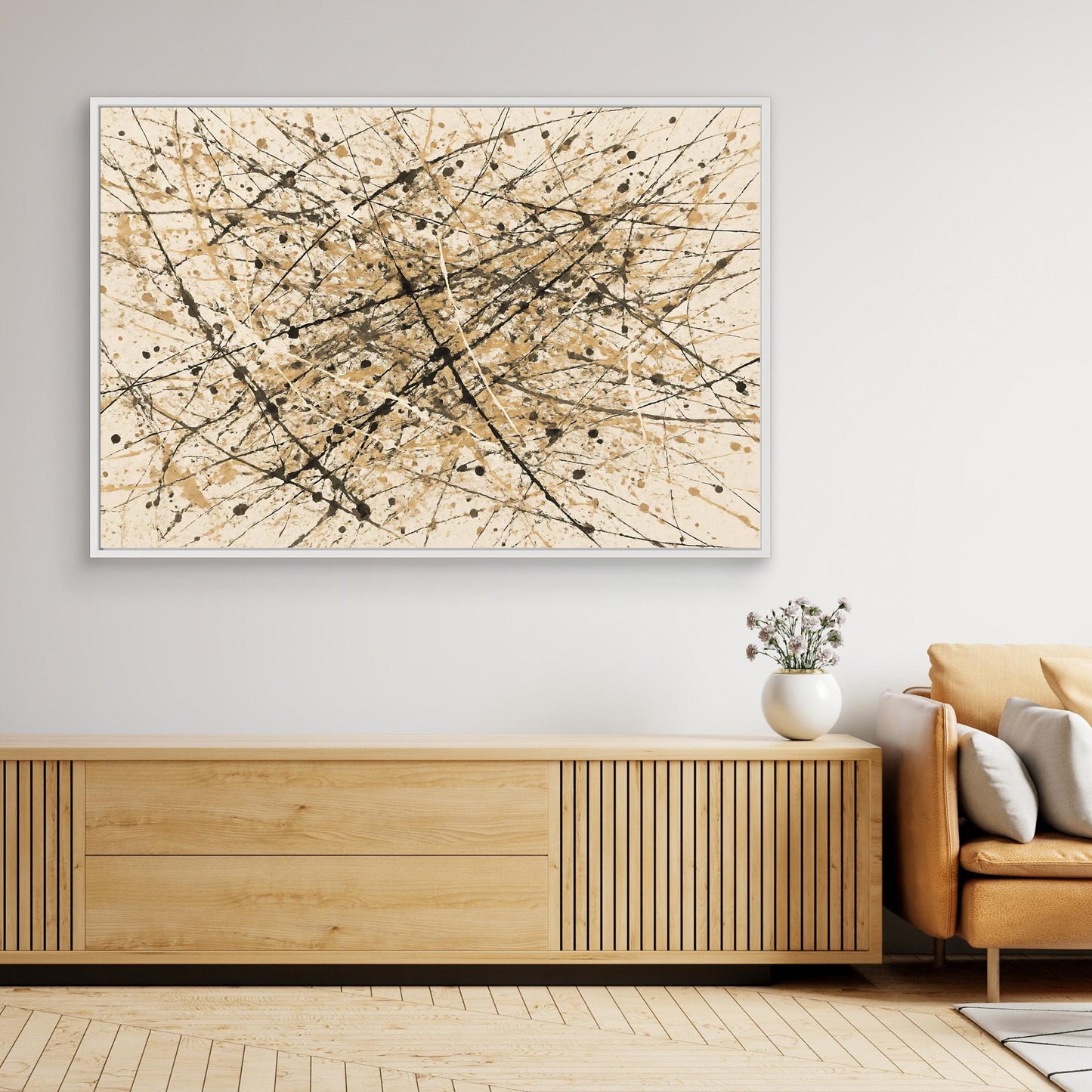 Earthen Flux - Neutral Drip Abstract Canvas Art Print