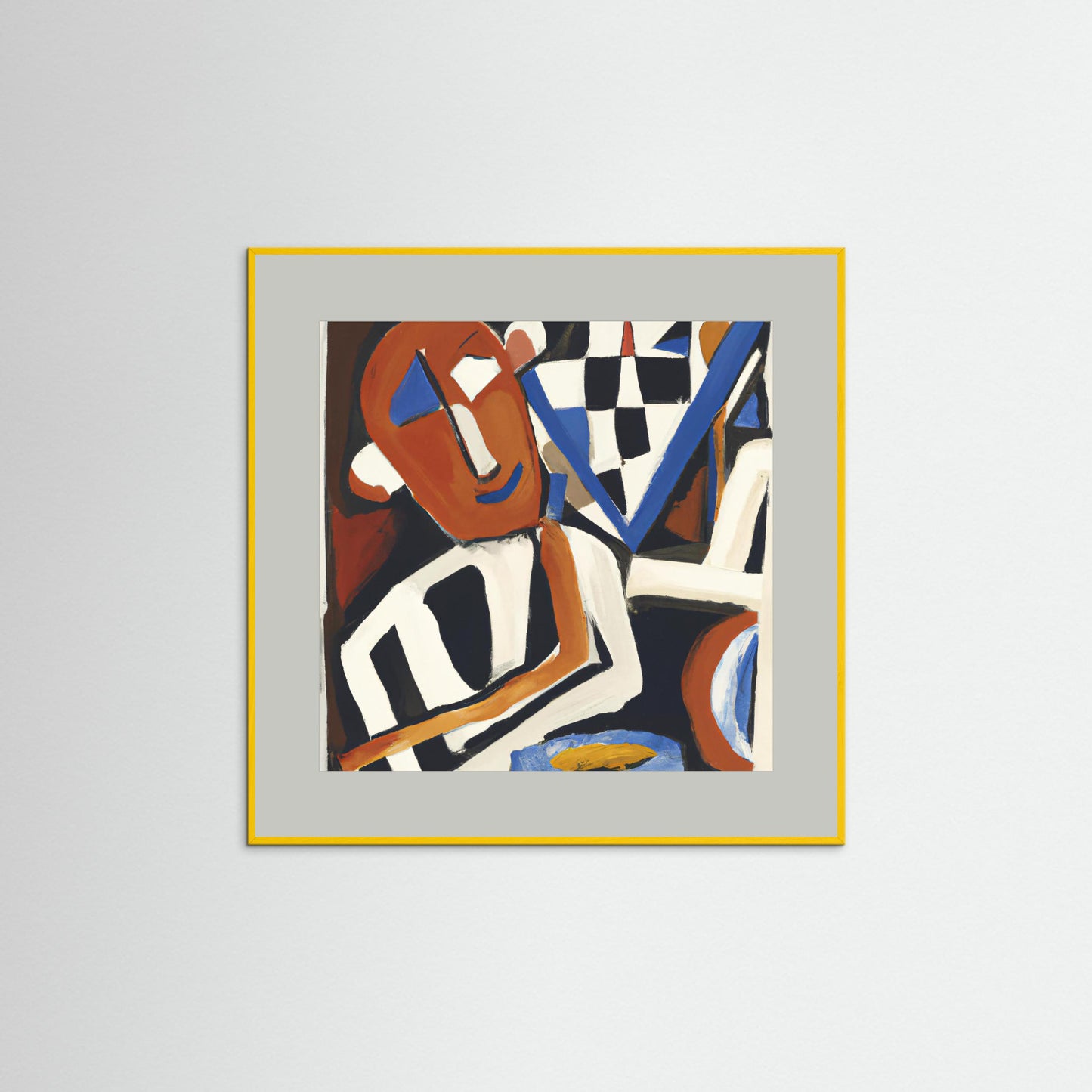 Checkerboard Café - Neo-Cubist Figure Art Print