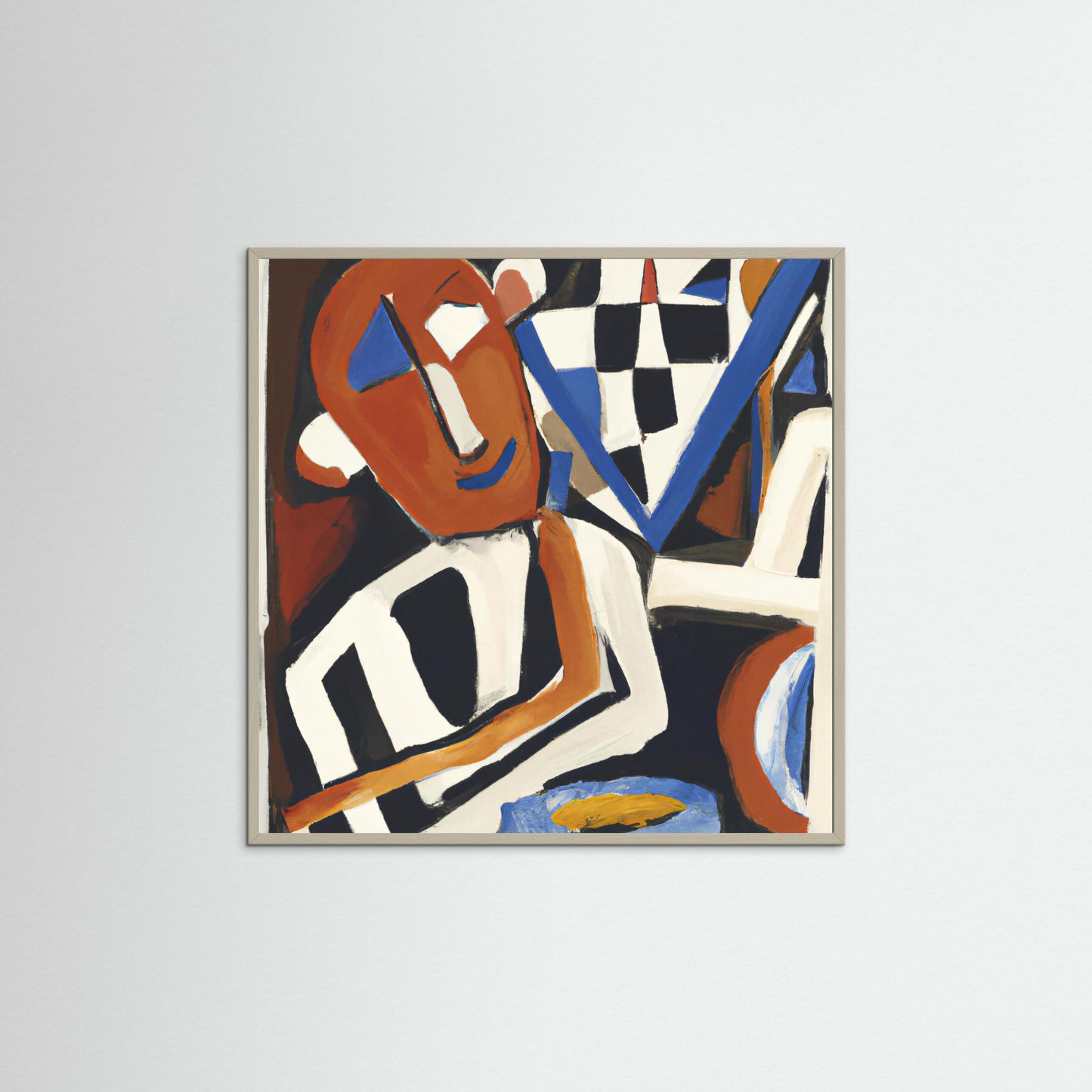 Checkerboard Café - Neo-Cubist Figure Art Print