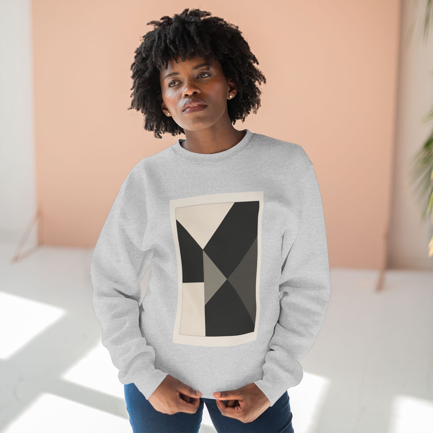 Modern Unisex Crewneck Sweatshirt, Art inspired, featuring a Hard Edge Monochromatic Design, Casual & Stylish