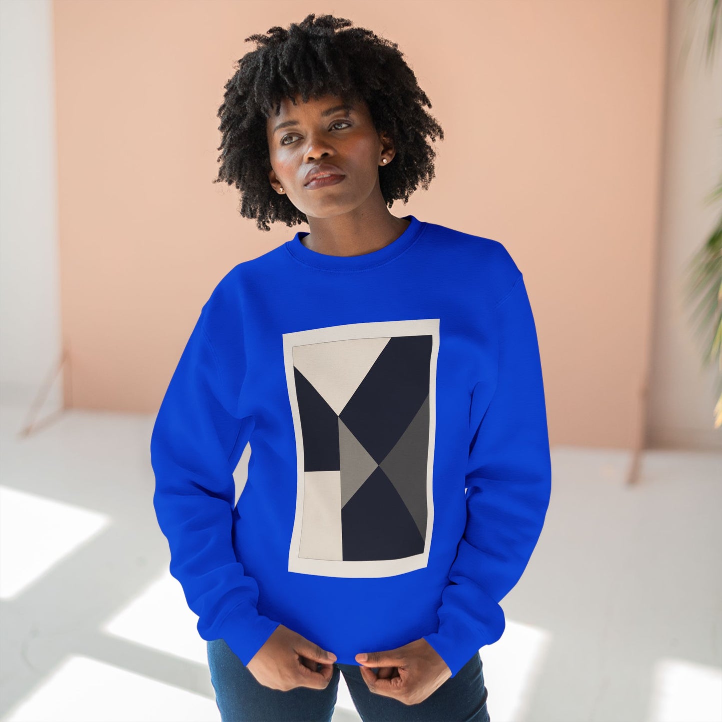 Modern Unisex Crewneck Sweatshirt, Art inspired, featuring a Hard Edge Monochromatic Design, Casual & Stylish