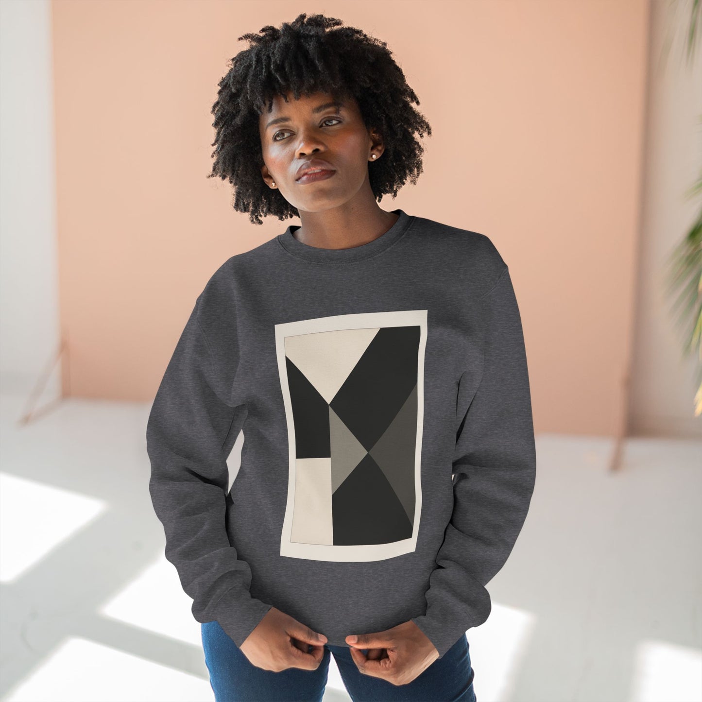 Modern Unisex Crewneck Sweatshirt, Art inspired, featuring a Hard Edge Monochromatic Design, Casual & Stylish