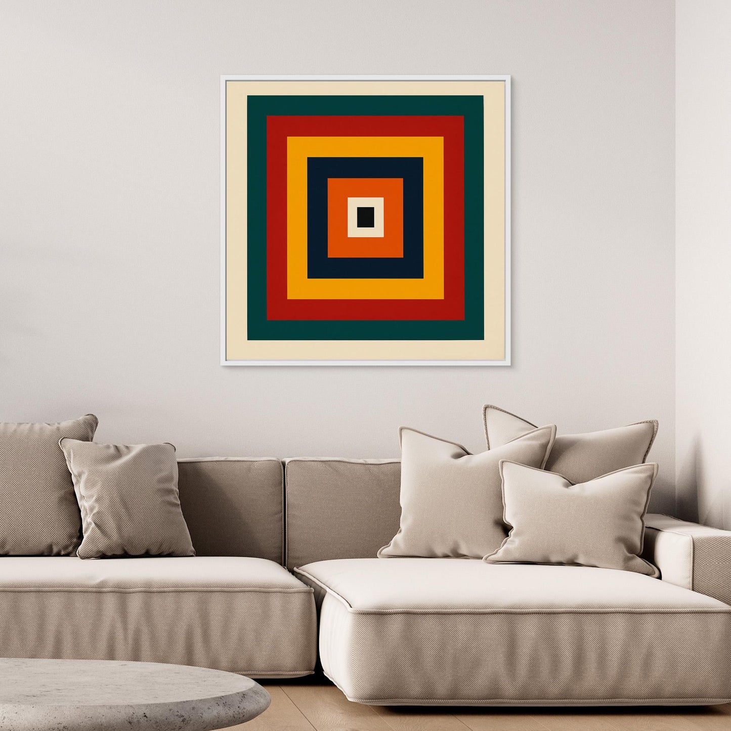 Center of Gravity - Hard-edge minimalism geometric abstraction with Bauhaus Albers color-study sensibility