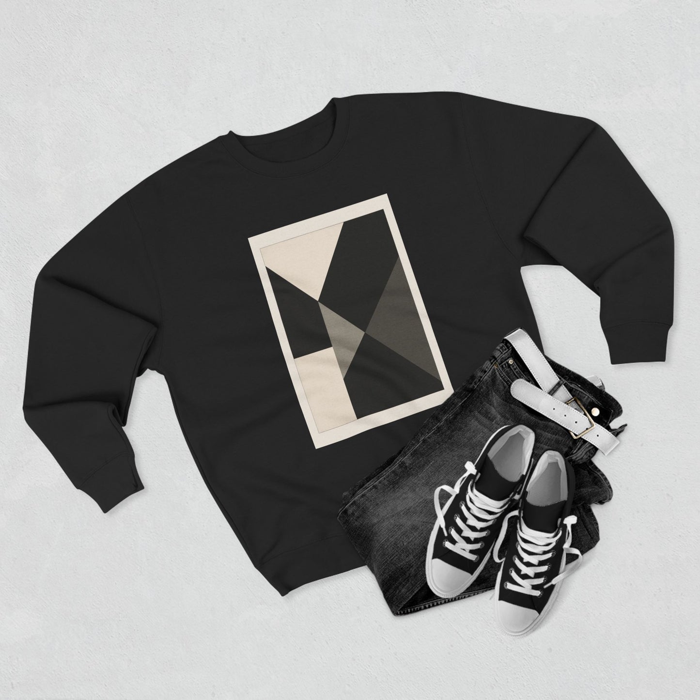 Modern Unisex Crewneck Sweatshirt, Art inspired, featuring a Hard Edge Monochromatic Design, Casual & Stylish