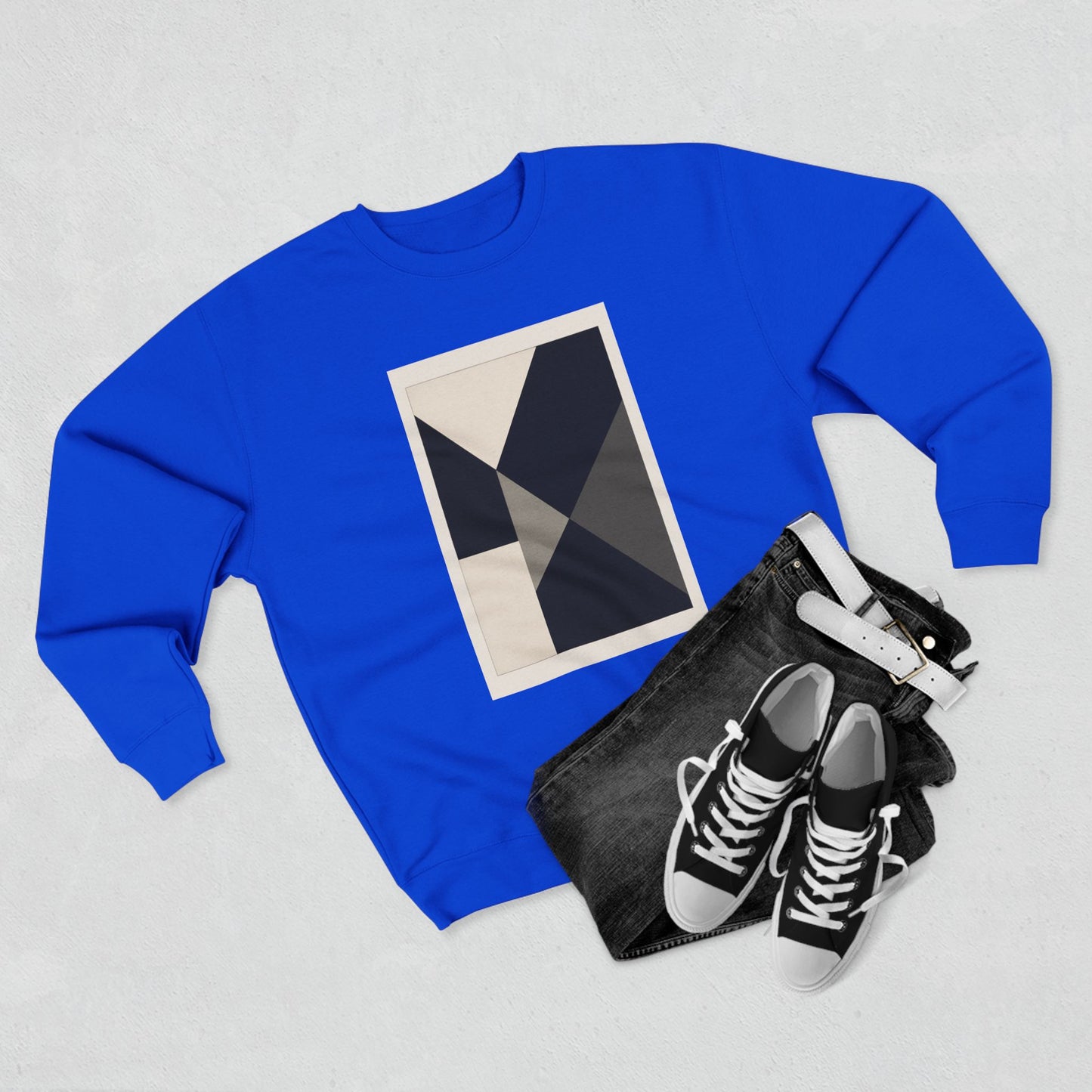 Modern Unisex Crewneck Sweatshirt, Art inspired, featuring a Hard Edge Monochromatic Design, Casual & Stylish