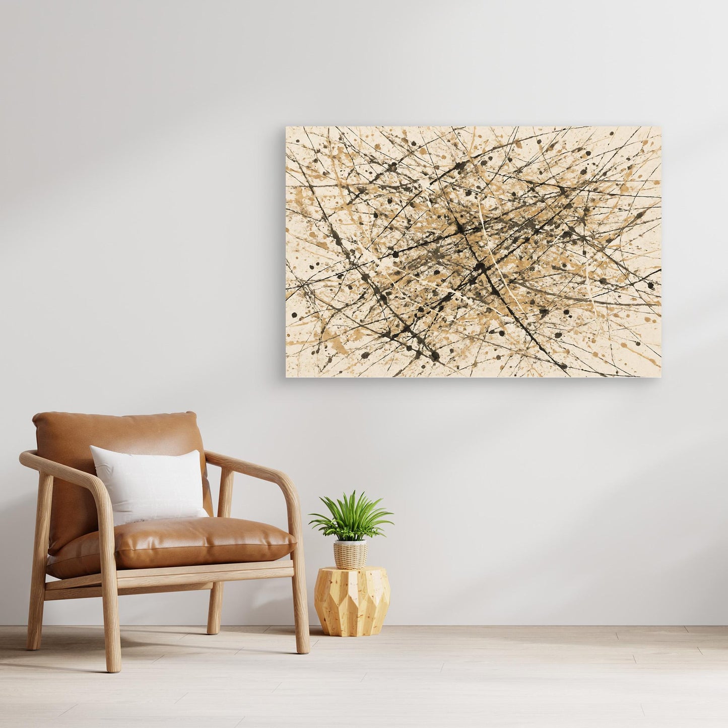 Earthen Flux - Neutral Drip Abstract Canvas Art Print