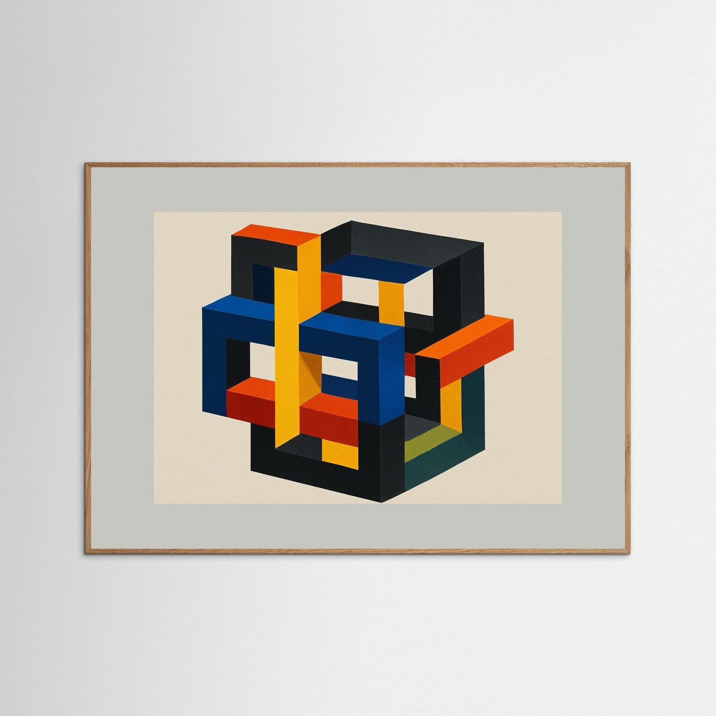 Interlock No. 7 - Isometric Color Lattice - Hard-edge geometric minimalism art print