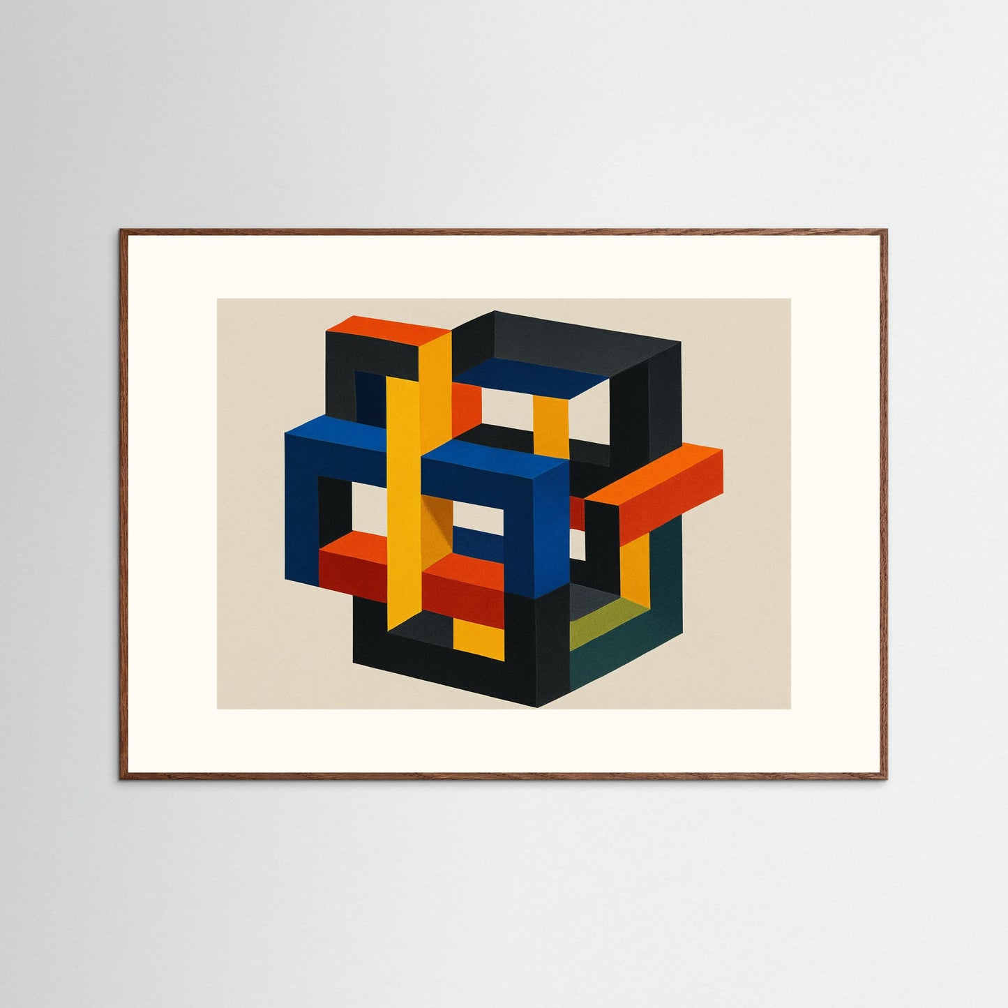 Interlock No. 7 - Isometric Color Lattice - Hard-edge geometric minimalism art print