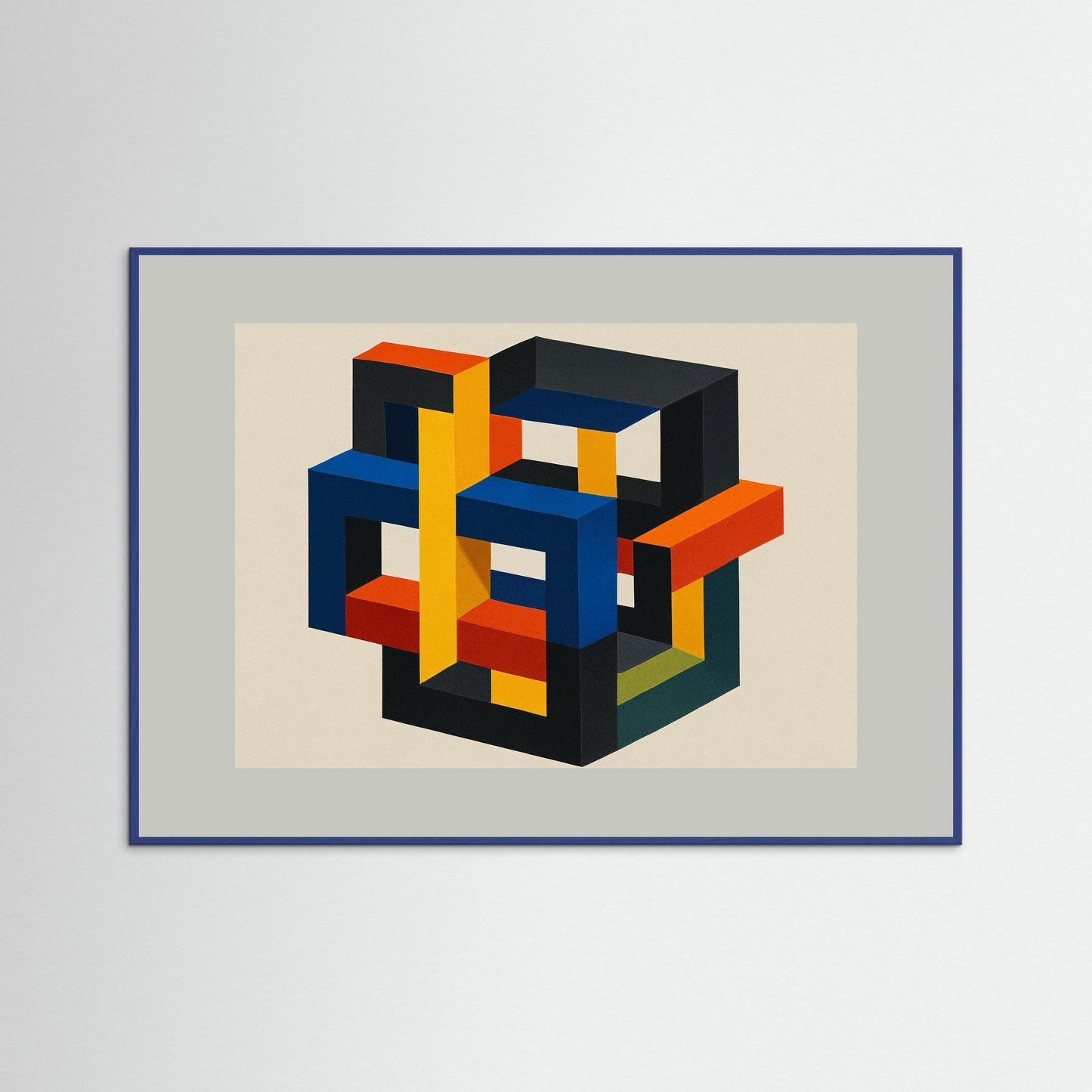 Interlock No. 7 - Isometric Color Lattice - Hard-edge geometric minimalism art print