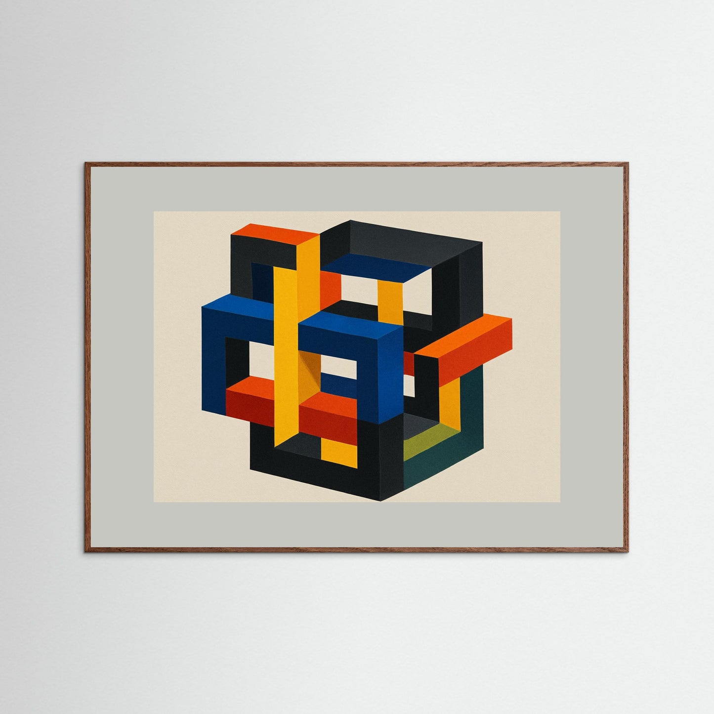 Interlock No. 7 - Isometric Color Lattice - Hard-edge geometric minimalism art print
