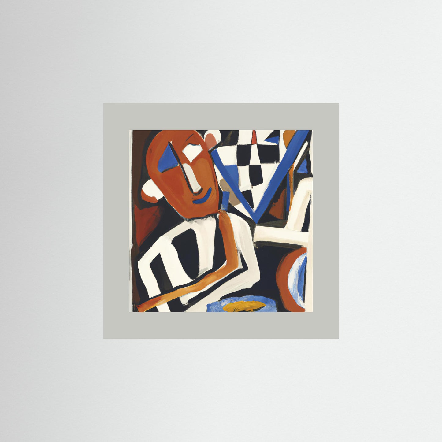 Checkerboard Café - Neo-Cubist Figure Art Print