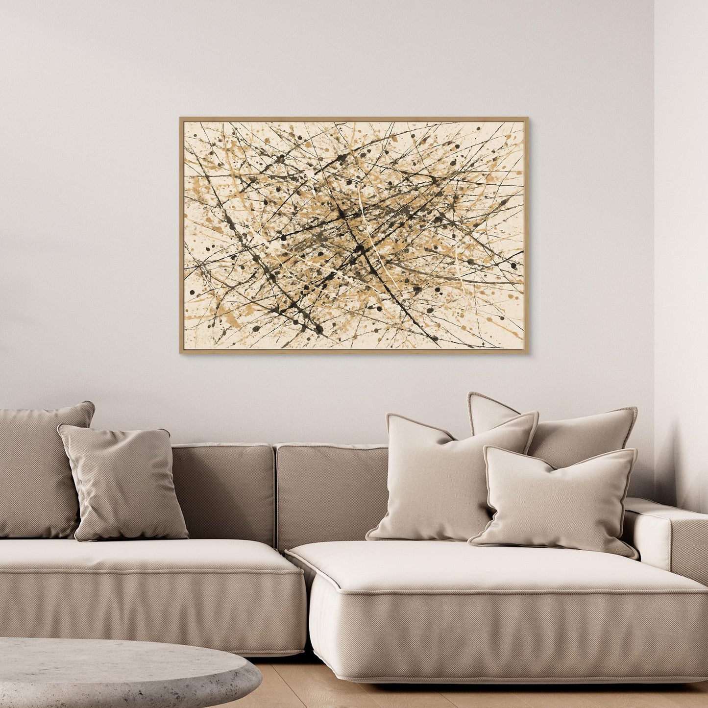 Earthen Flux - Neutral Drip Abstract Canvas Art Print