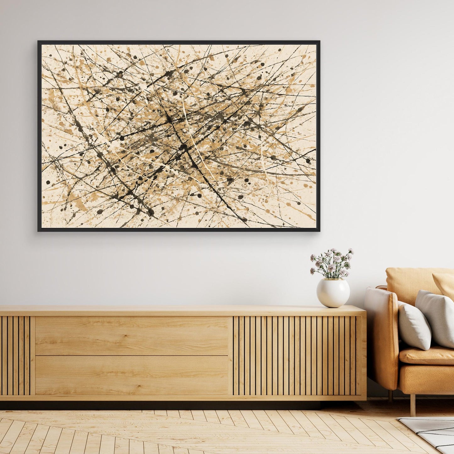 Earthen Flux - Neutral Drip Abstract Canvas Art Print