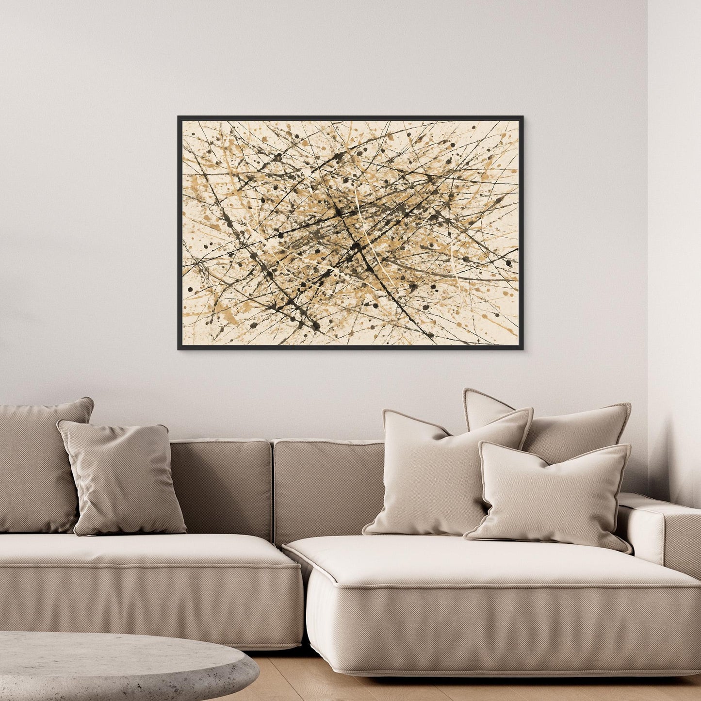 Earthen Flux - Neutral Drip Abstract Canvas Art Print