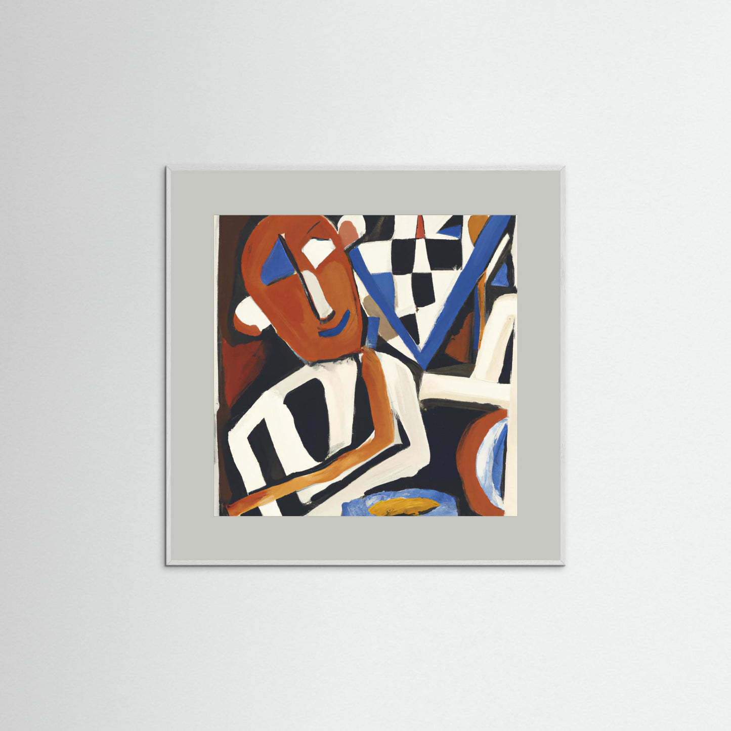 Checkerboard Café - Neo-Cubist Figure Art Print