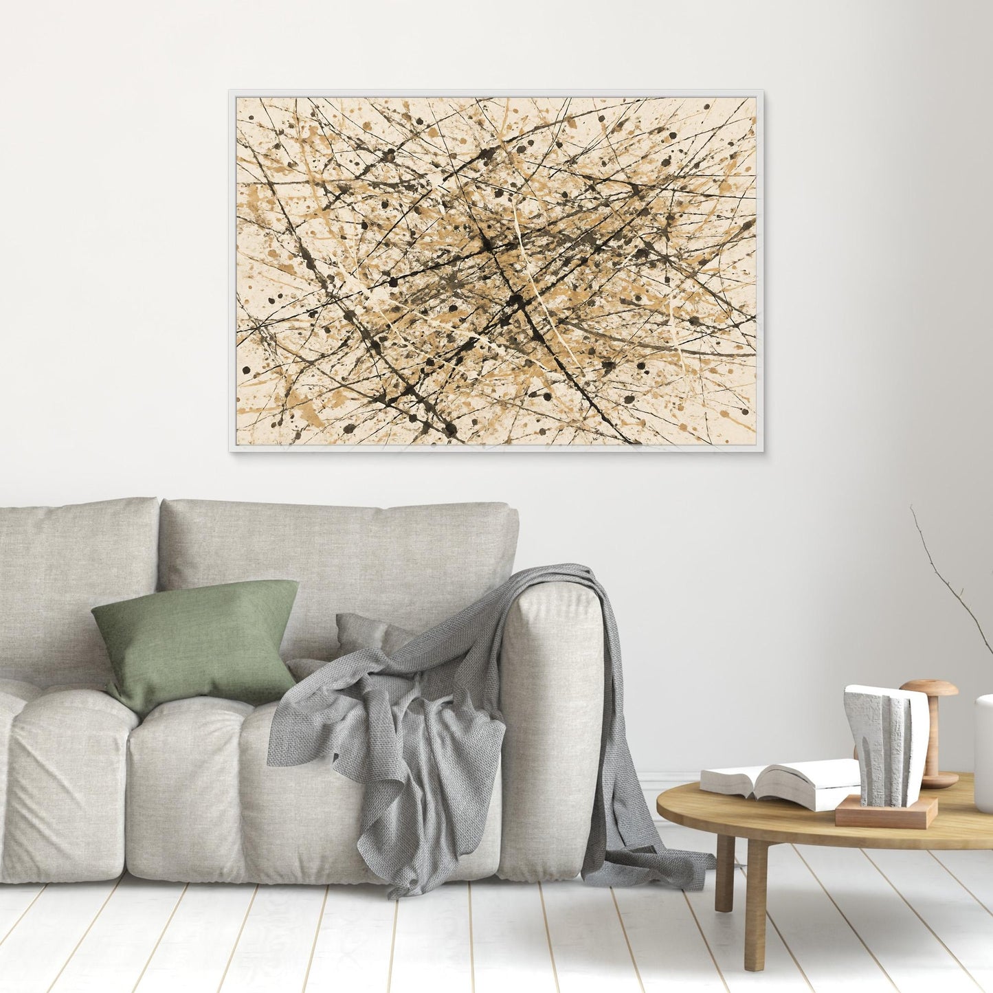 Earthen Flux - Neutral Drip Abstract Canvas Art Print