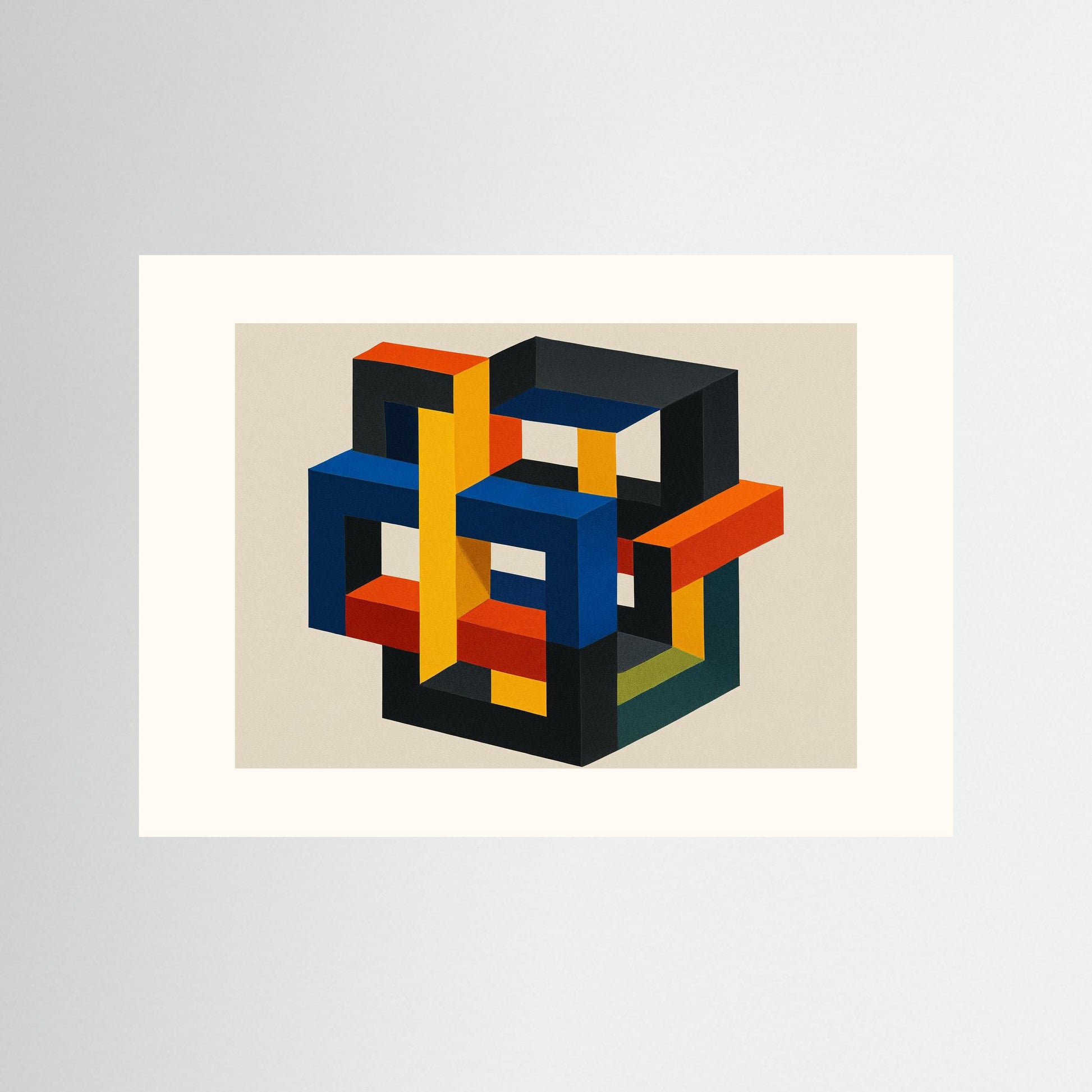 Interlock No. 7 - Isometric Color Lattice - Hard-edge geometric minimalism art print