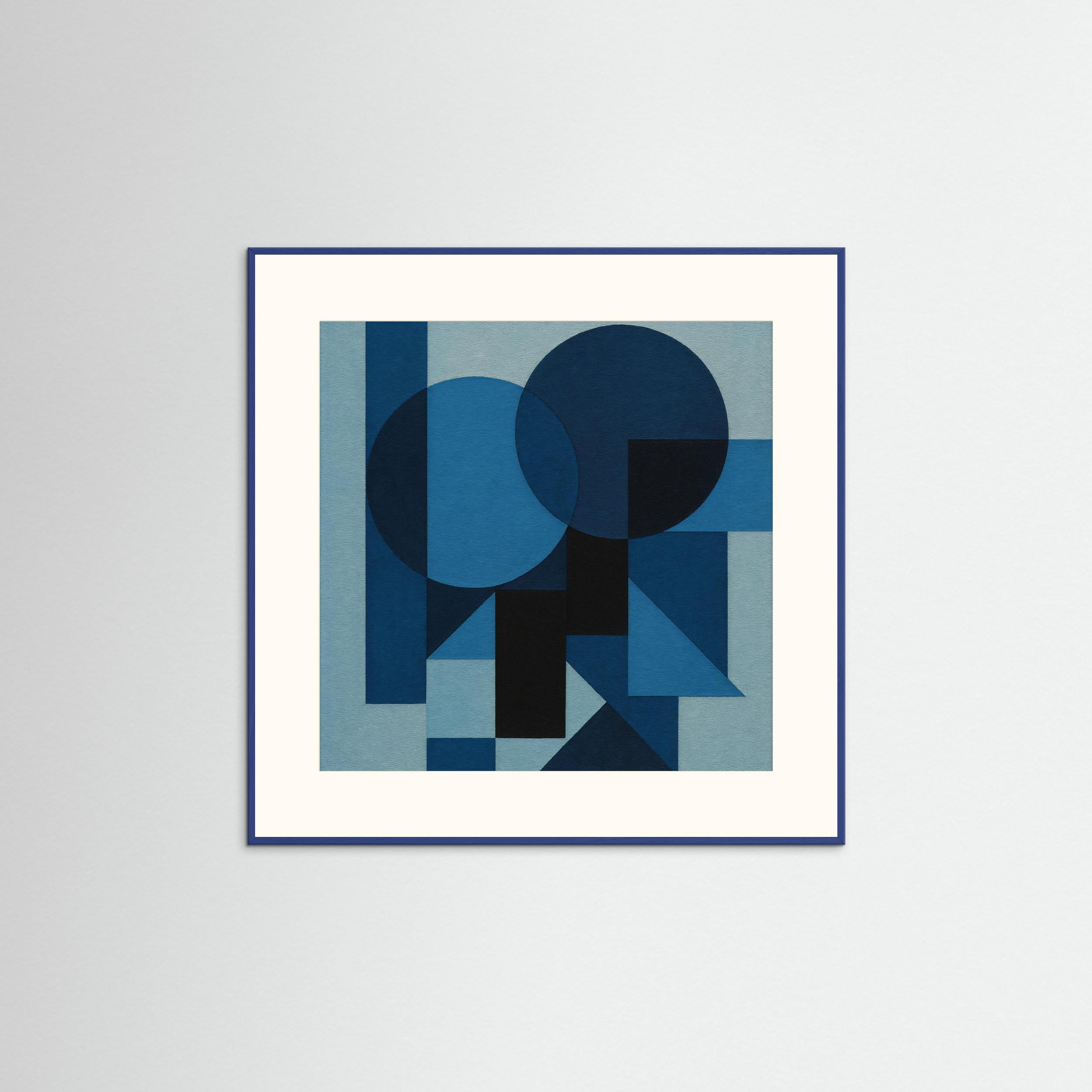 Midnight Geometry - Blue Monochrome Art Print