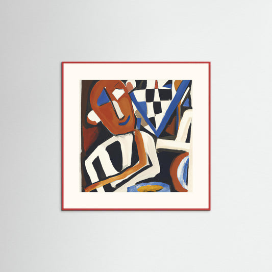 Checkerboard Café - Neo-Cubist Figure Art Print