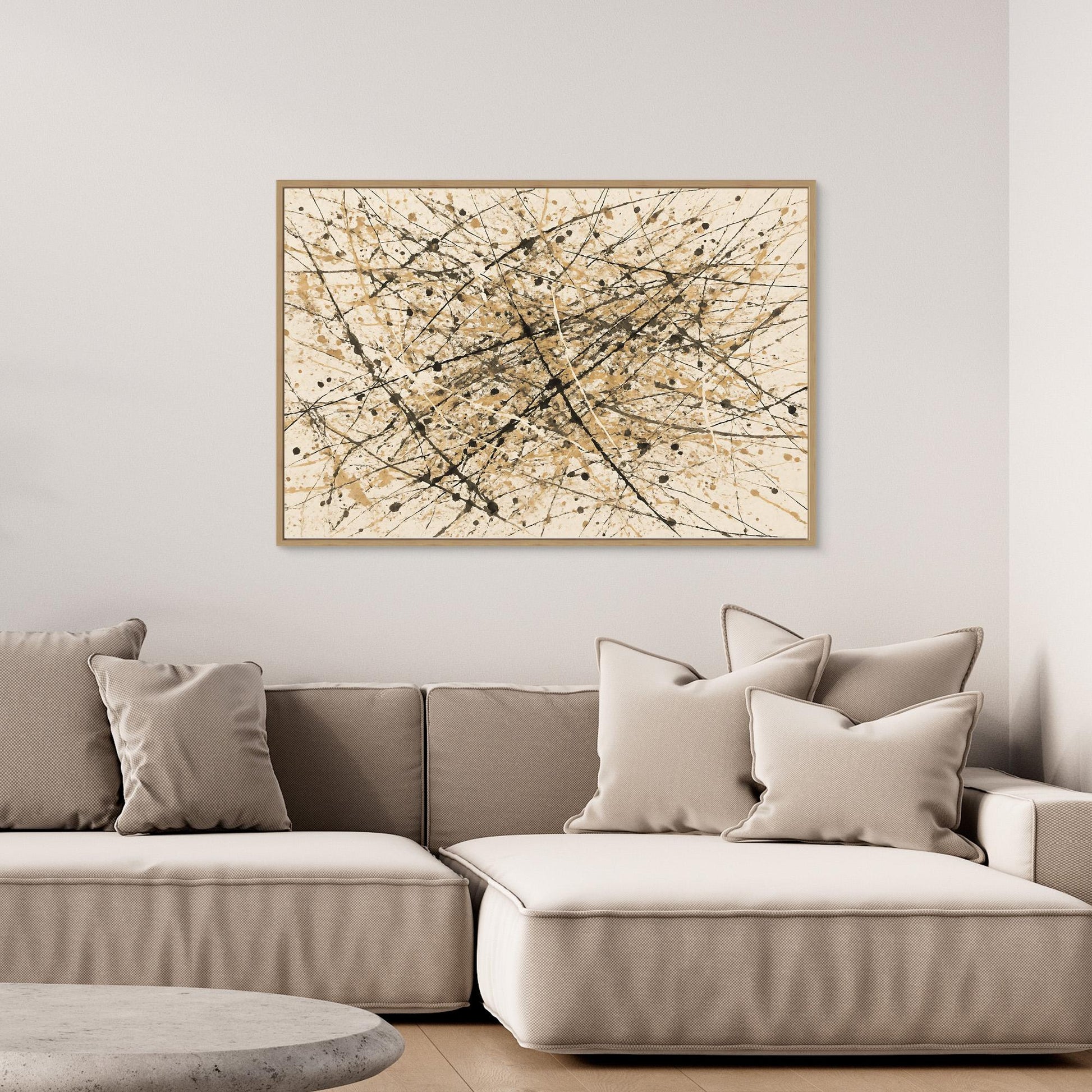 Earthen Flux - Neutral Drip Abstract Canvas Art Print